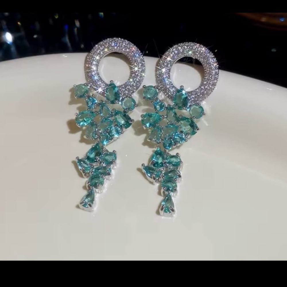 S925 Silver tourmaline silver bridal dangle earrings # 134